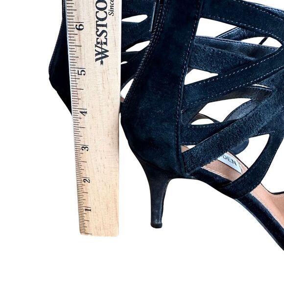 Steve Madden Strappy Black Suede Open Toe Heel Shoes Size 8 - Picture 6 of 12